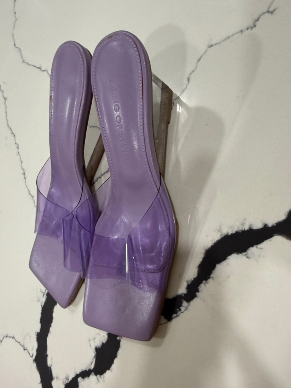 Song of Style Lilac Clear-Strap Square Toe Heeled Mules